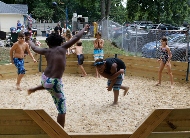GagaPit Kids playing in a gaga pit at Fair Blue Swim Club